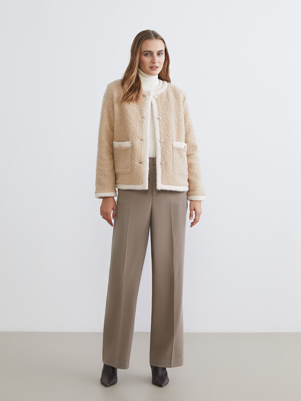 Crew Neck Women's Plush Jacket-1