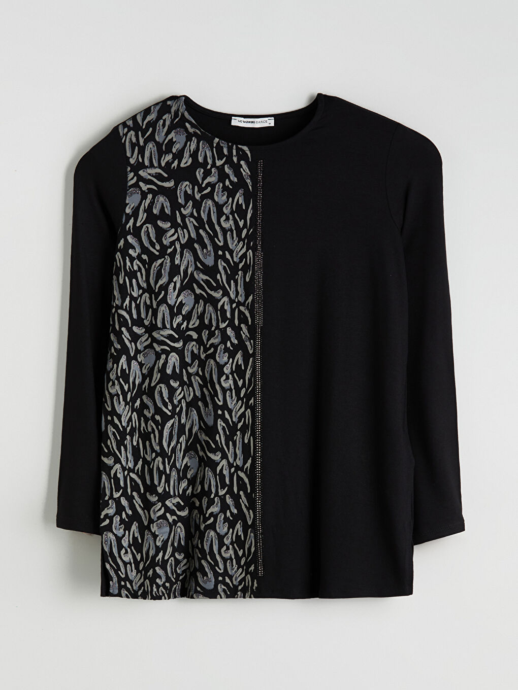 Siyah Bisiklet Yaka Desenli Bluz-4