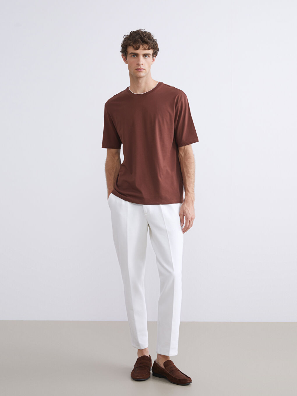 Bordo Bisiklet Yaka Penye Erkek Tişört-1