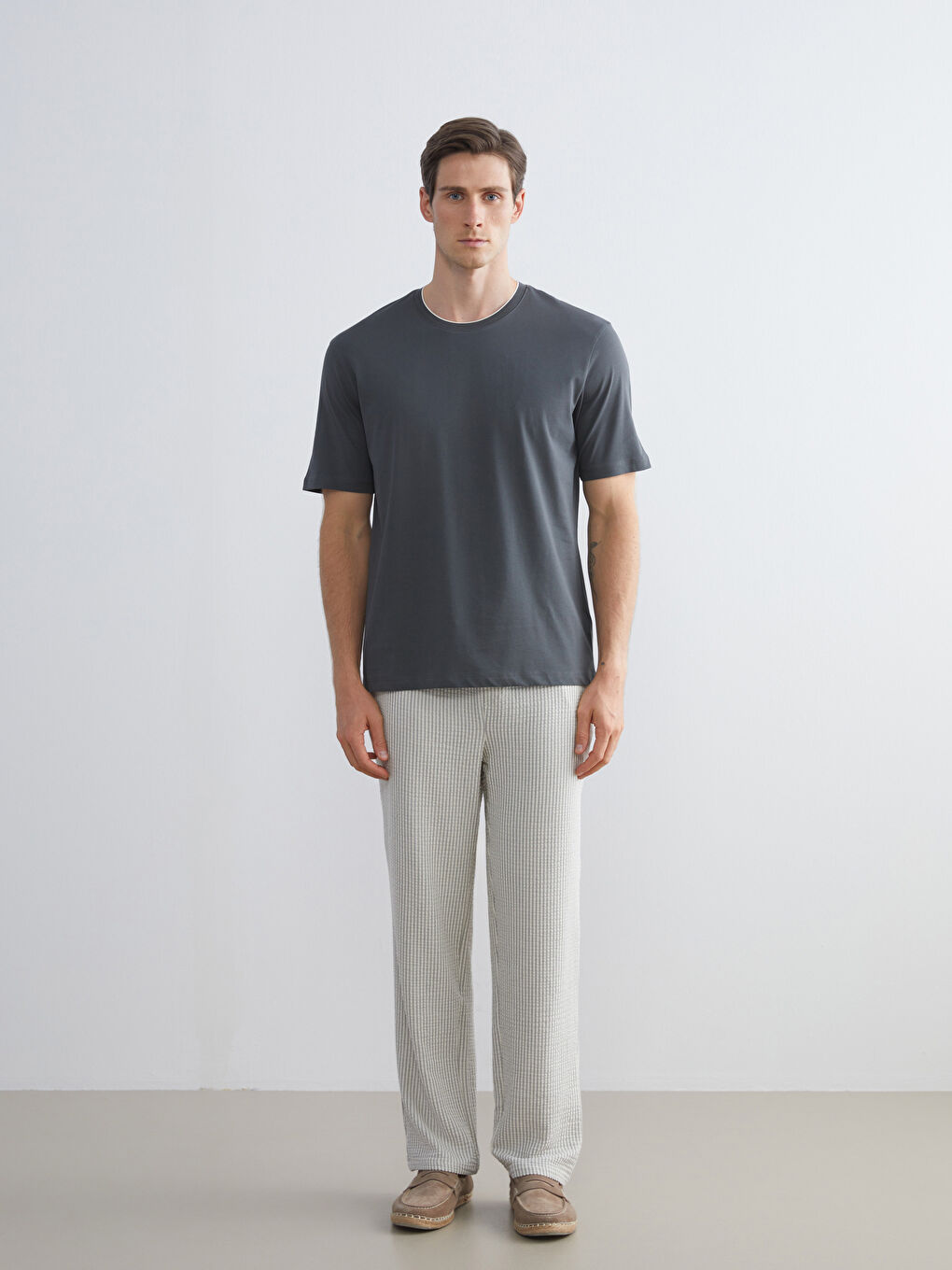 Yeşil Bisiklet Yaka Penye Erkek Tişört-1