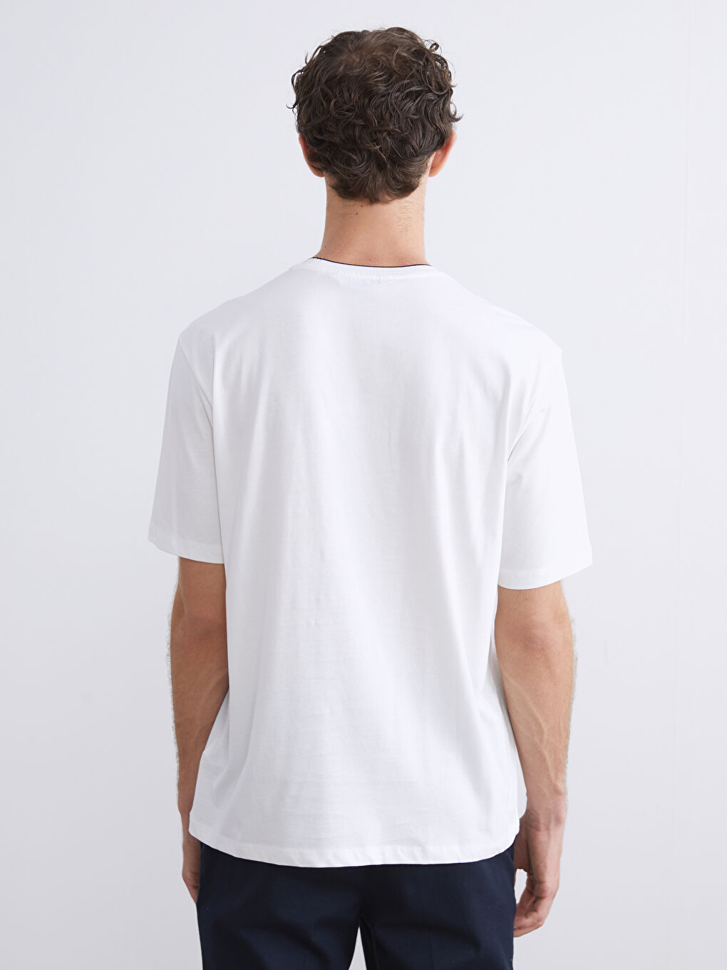 Ekru Bisiklet Yaka Penye Erkek Tişört-3