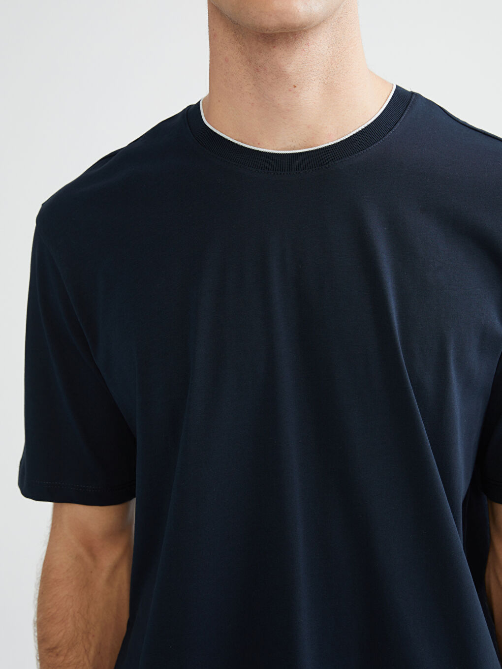 Lacivert Bisiklet Yaka Penye Erkek Tişört-2