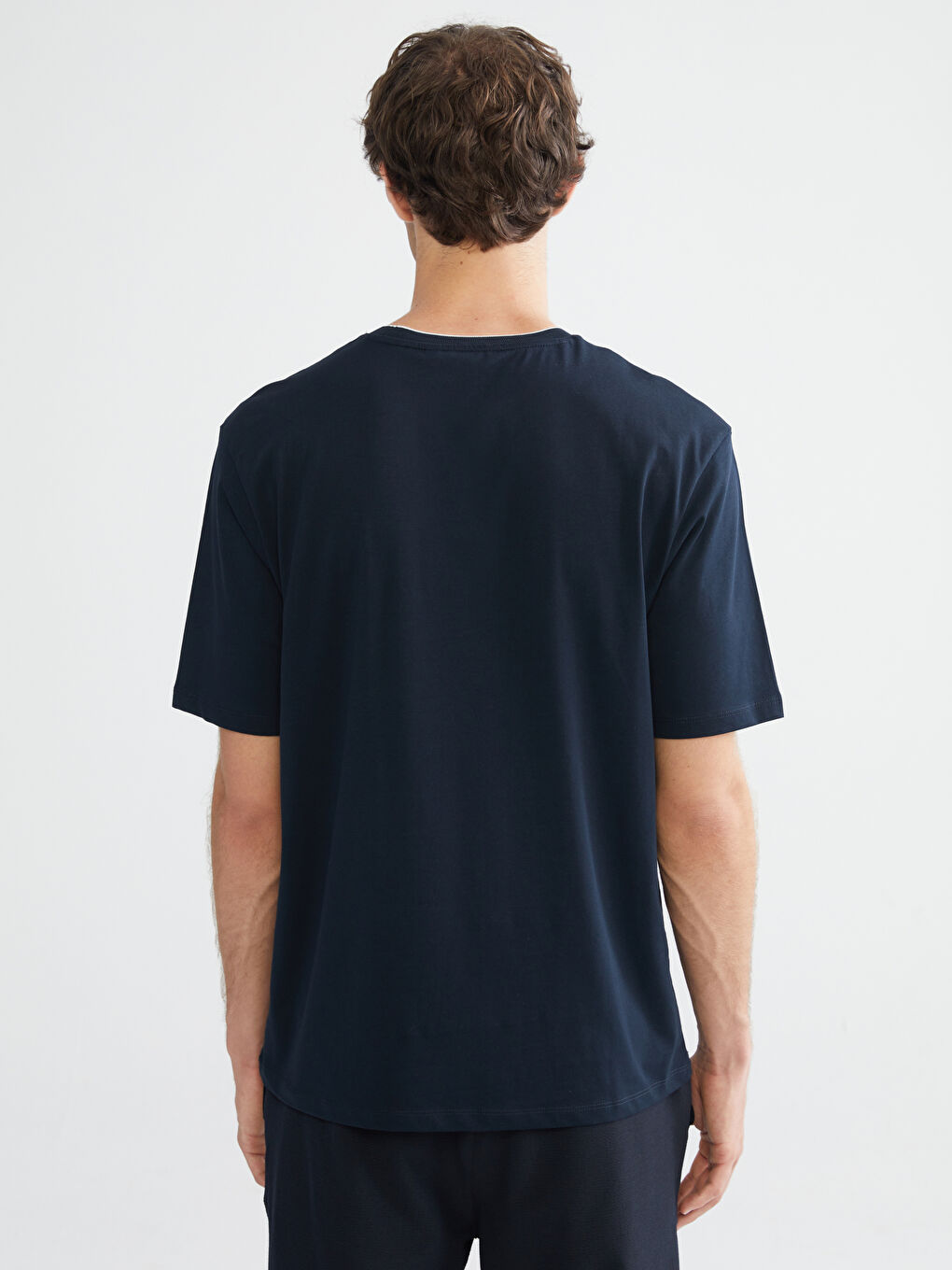 Lacivert Bisiklet Yaka Penye Erkek Tişört-3