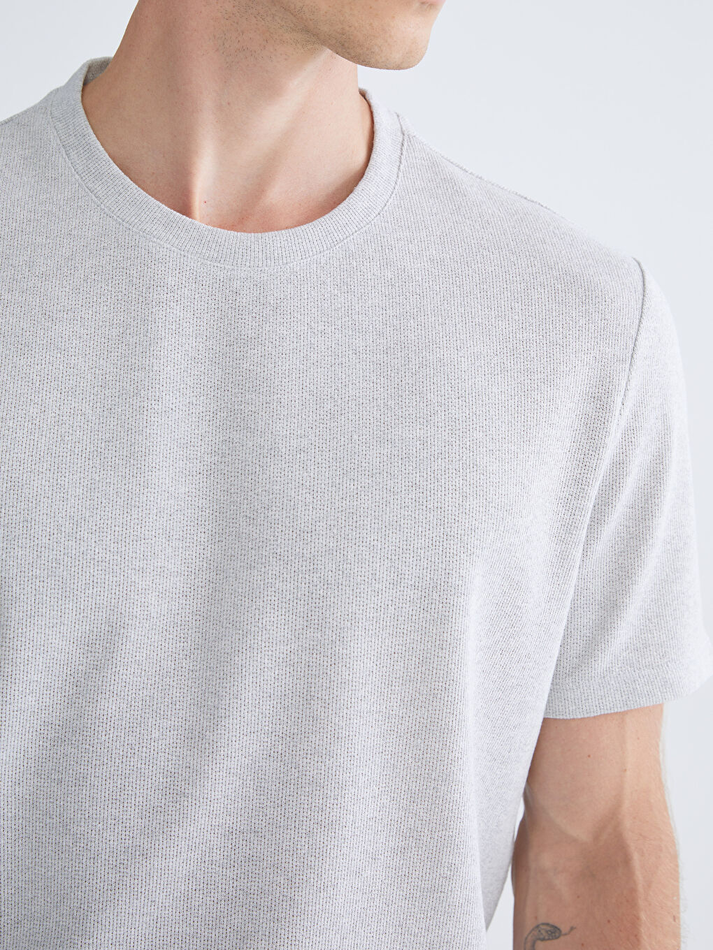 Gri Bisiklet Yaka Erkek Tişört-2