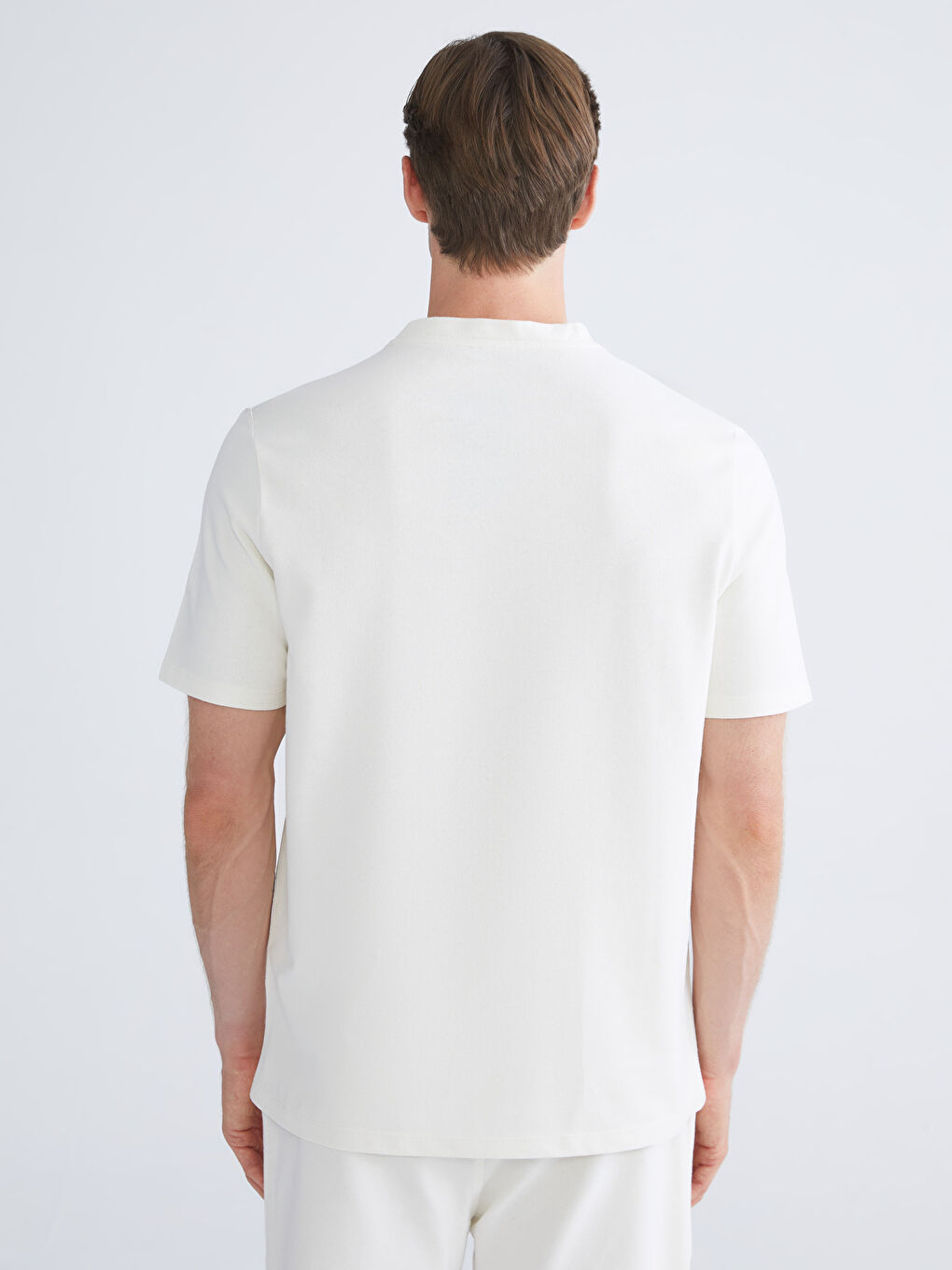 Ekru Bisiklet Yaka Erkek Tişört-3