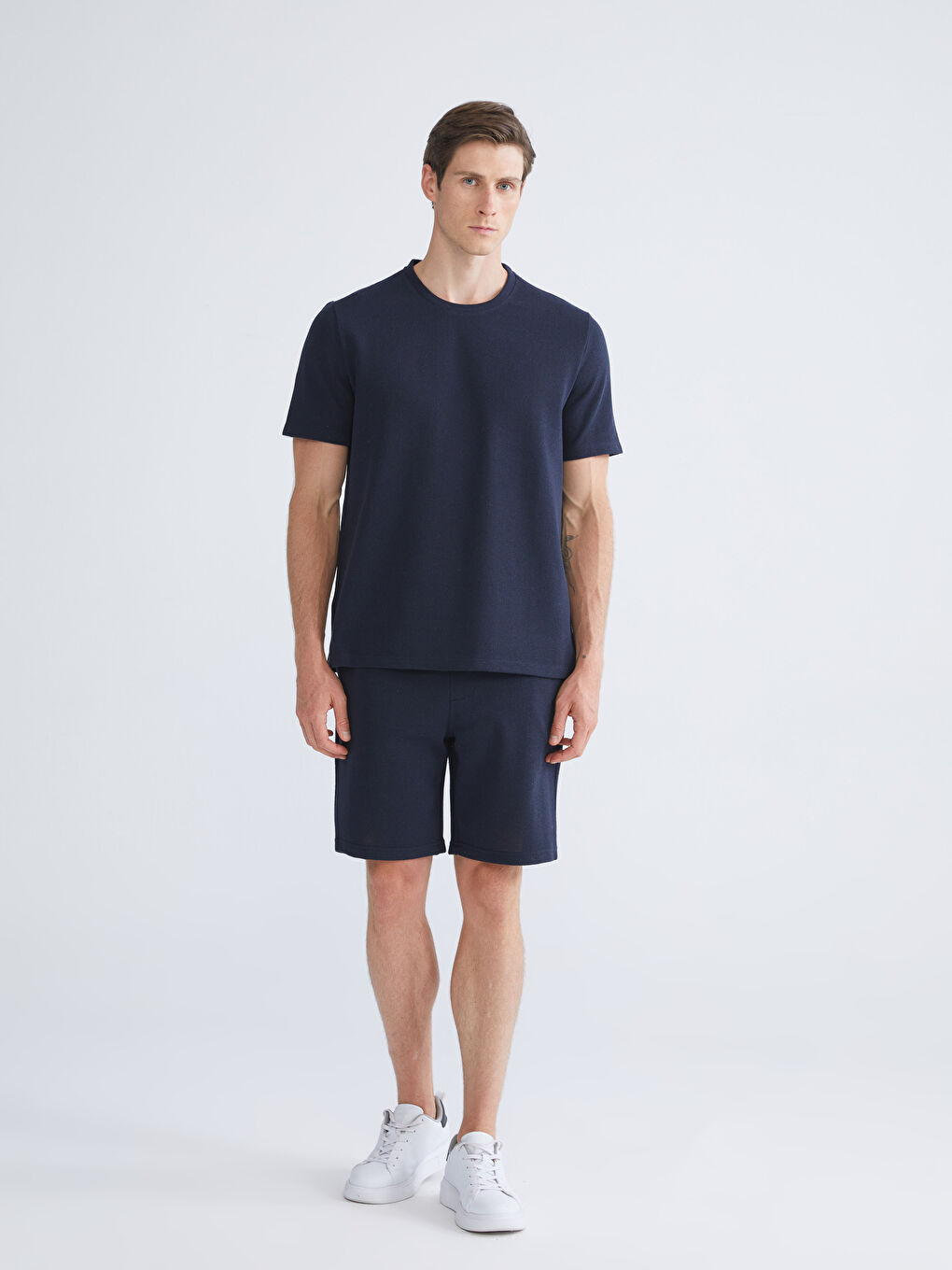 Lacivert Bisiklet Yaka Erkek Tişört-1