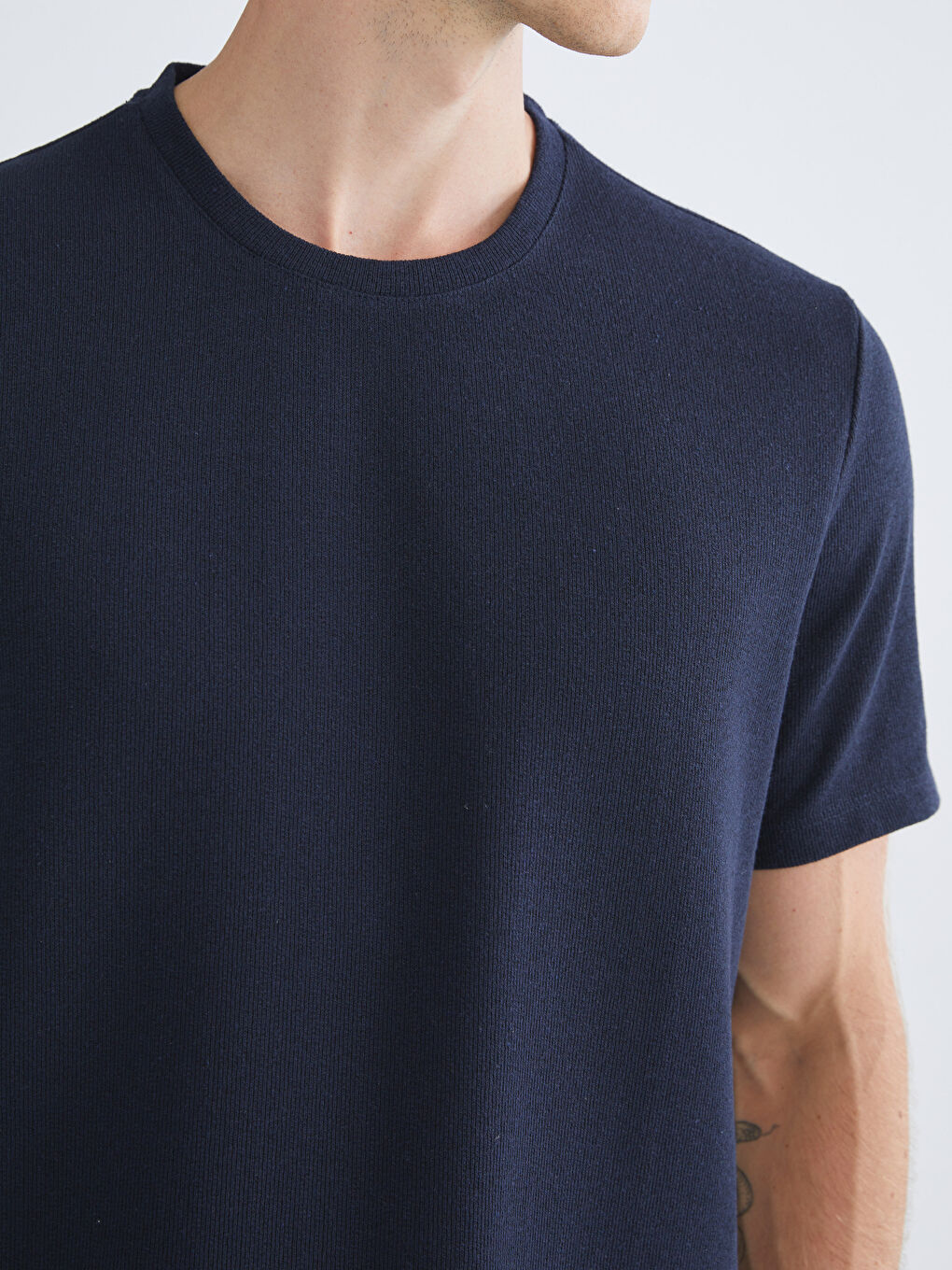 Lacivert Bisiklet Yaka Erkek Tişört-2