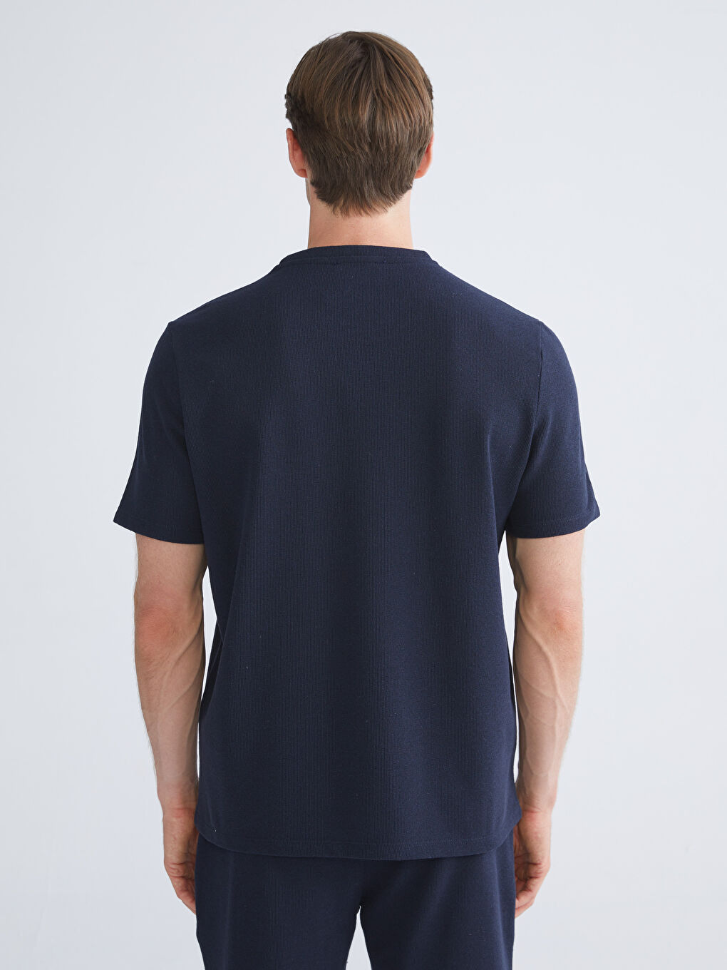 Lacivert Bisiklet Yaka Erkek Tişört-3