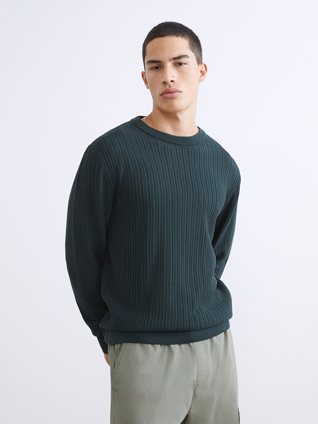 Yeşil Bisiklet Yaka Erkek Triko Kazak