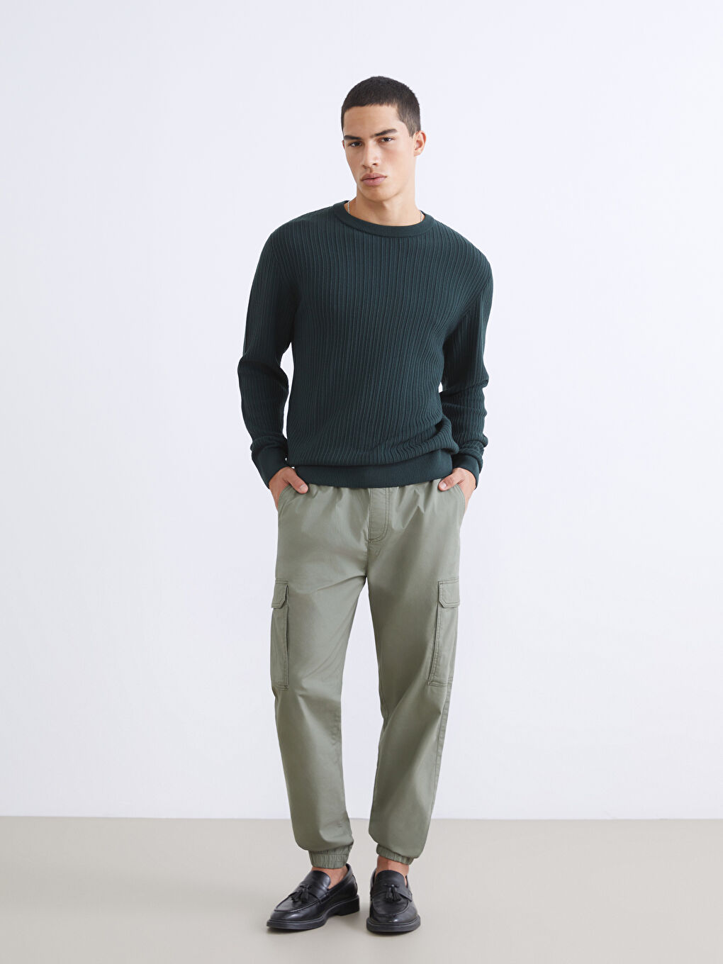 Yeşil Bisiklet Yaka Erkek Triko Kazak-1