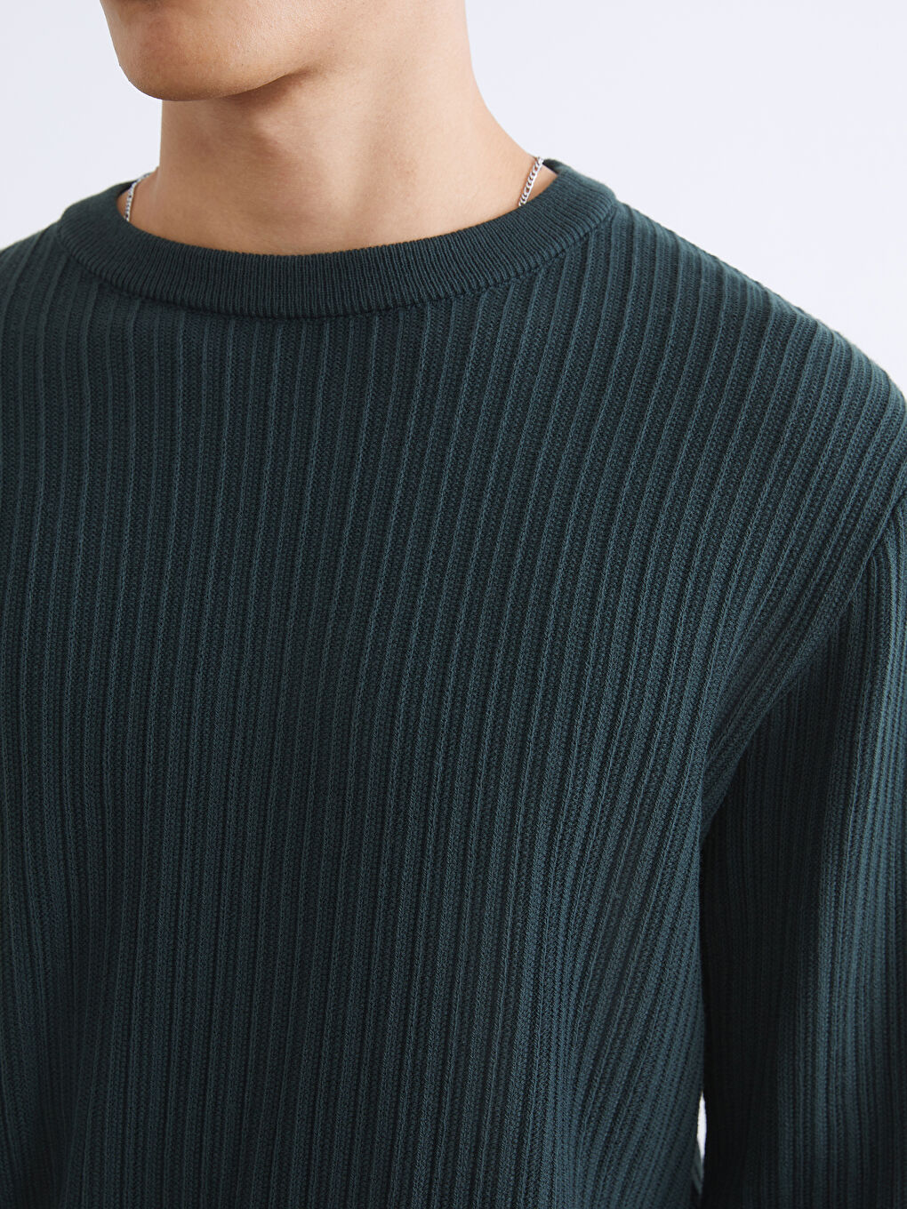 Yeşil Bisiklet Yaka Erkek Triko Kazak-2