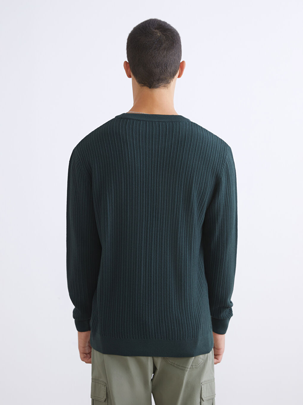 Yeşil Bisiklet Yaka Erkek Triko Kazak-3