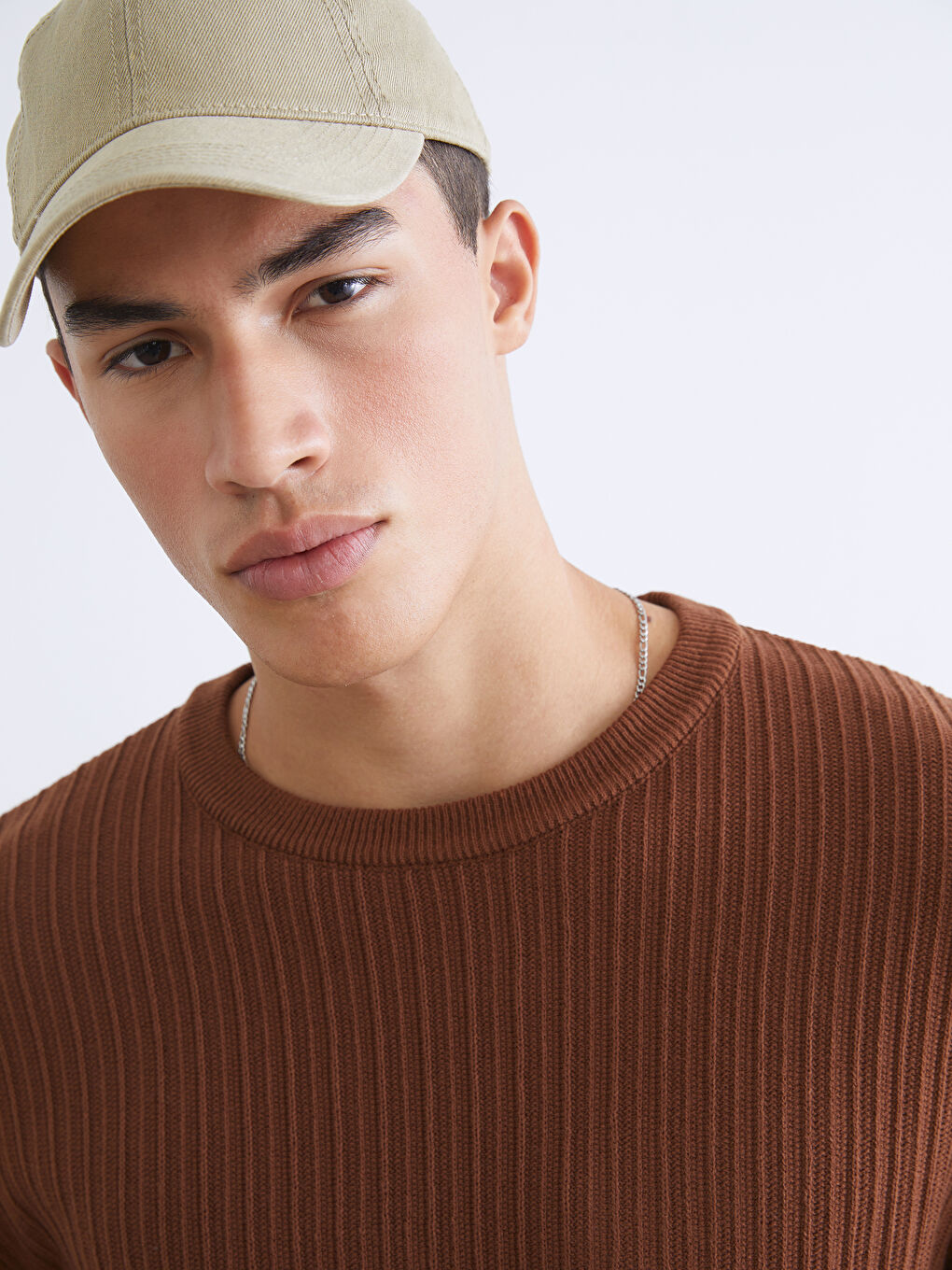 Kahverengi Bisiklet Yaka Erkek Triko Kazak-2