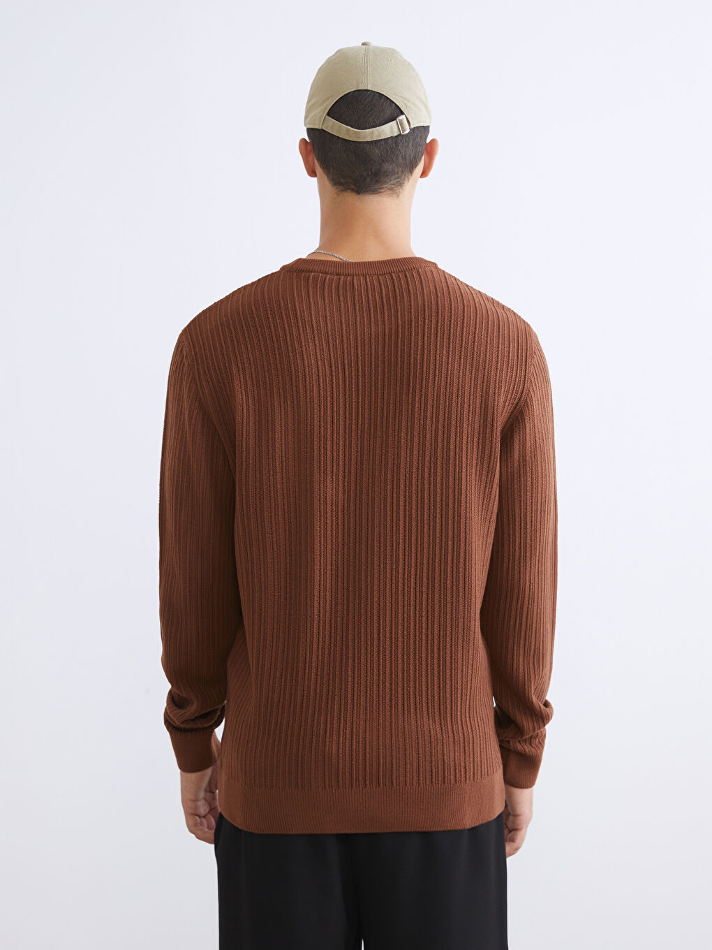 Kahverengi Bisiklet Yaka Erkek Triko Kazak-3