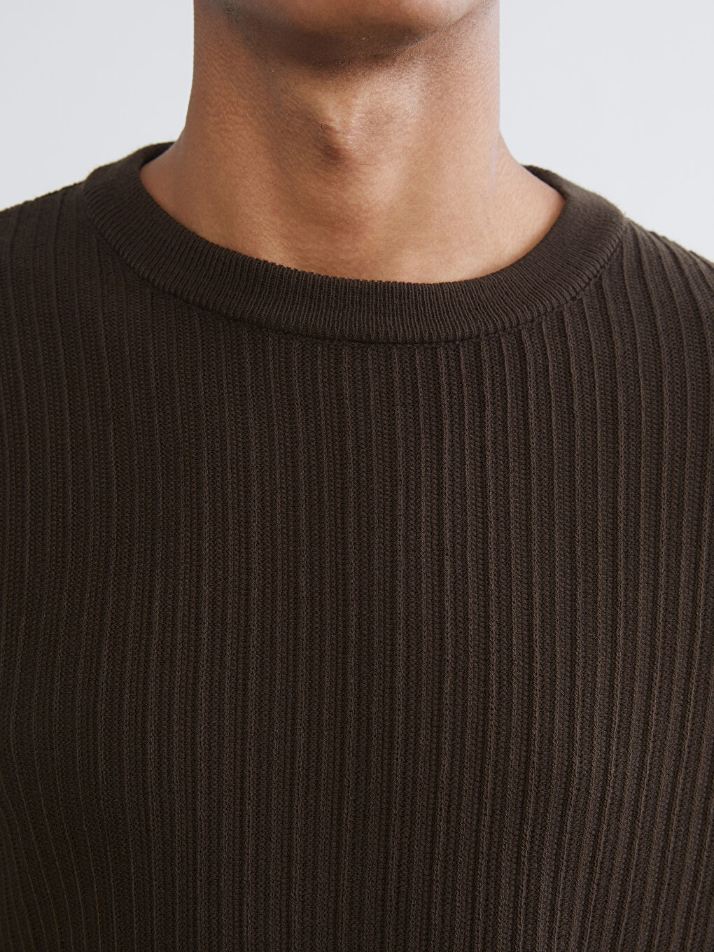 Kahverengi Bisiklet Yaka Erkek Triko Kazak-2