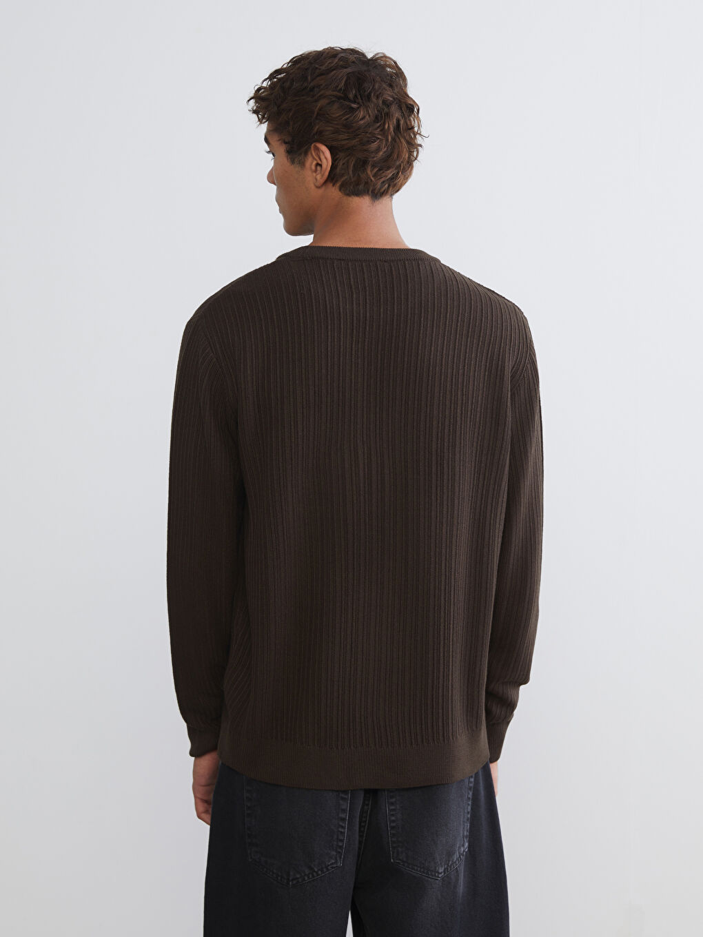 Kahverengi Bisiklet Yaka Erkek Triko Kazak-3