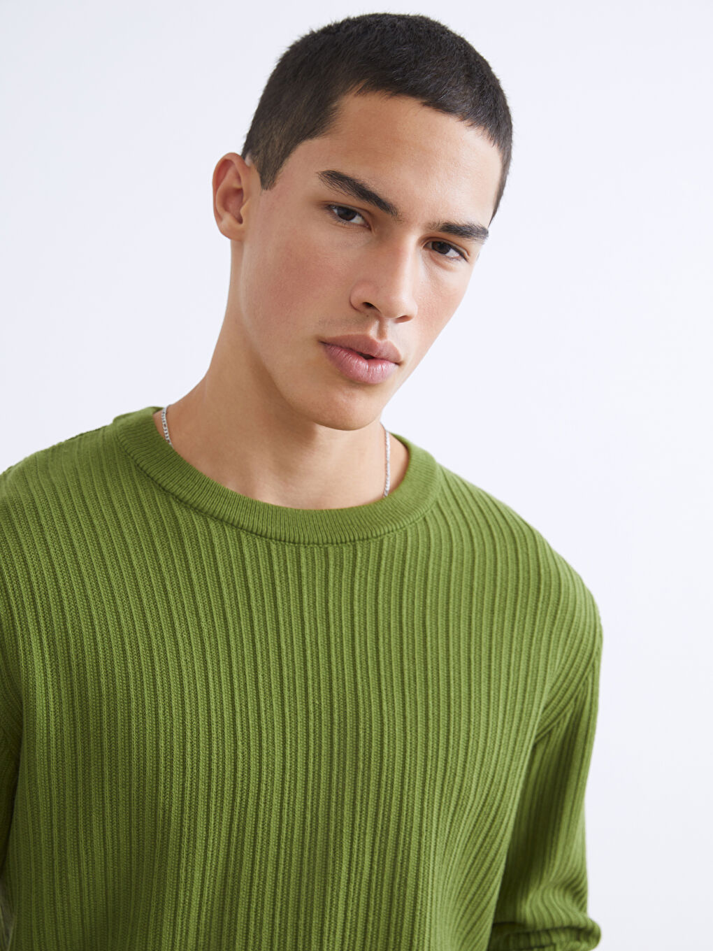 Yeşil Bisiklet Yaka Erkek Triko Kazak-2