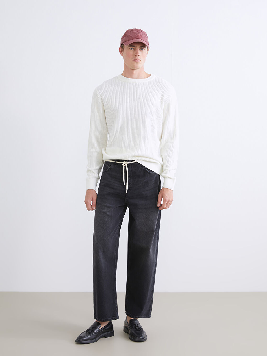 Ekru Bisiklet Yaka Erkek Triko Kazak-1