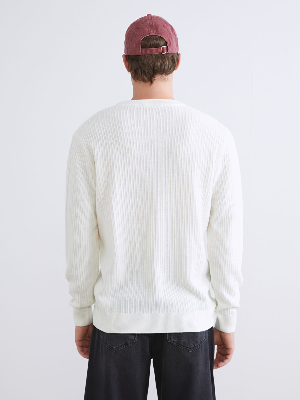 Ekru Bisiklet Yaka Erkek Triko Kazak-3