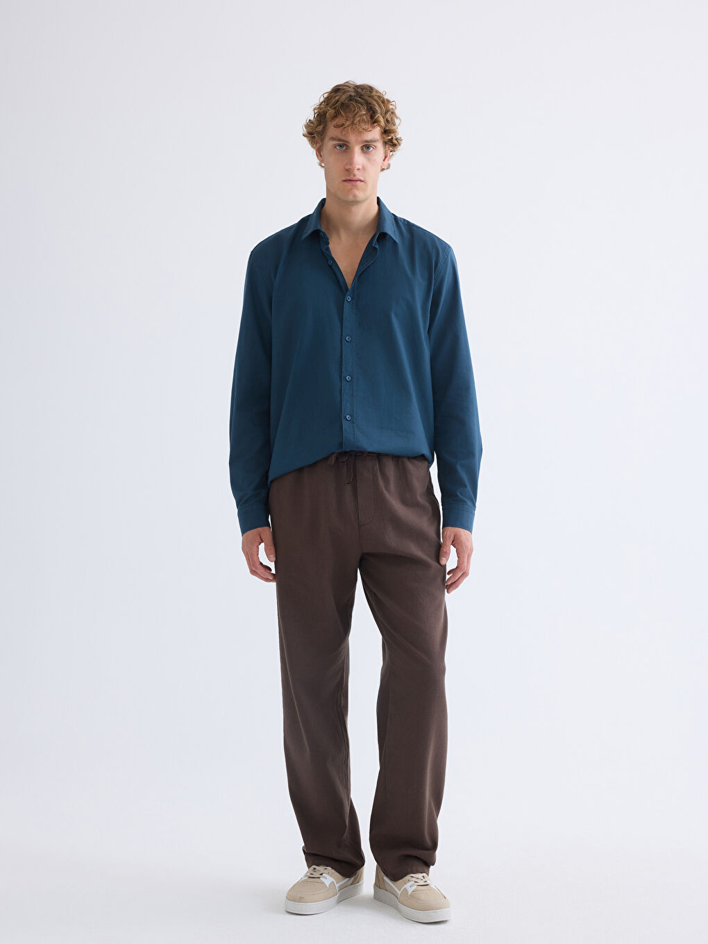 Relaxed Fit Linen Look Men's Trousers