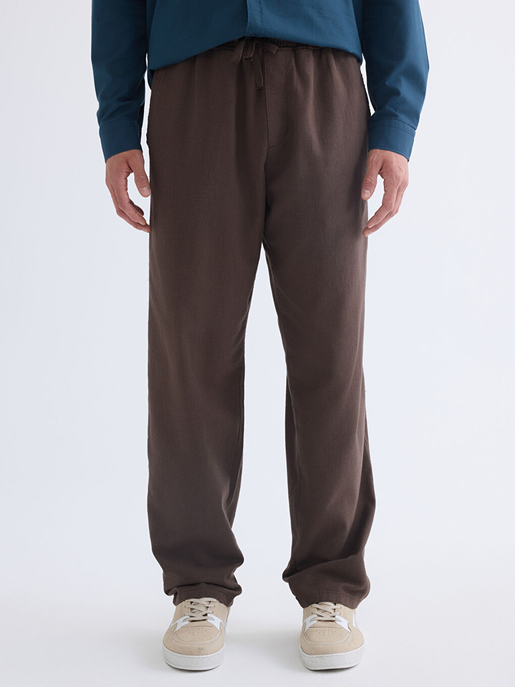 Relaxed Fit Linen Look Men's Trousers-1
