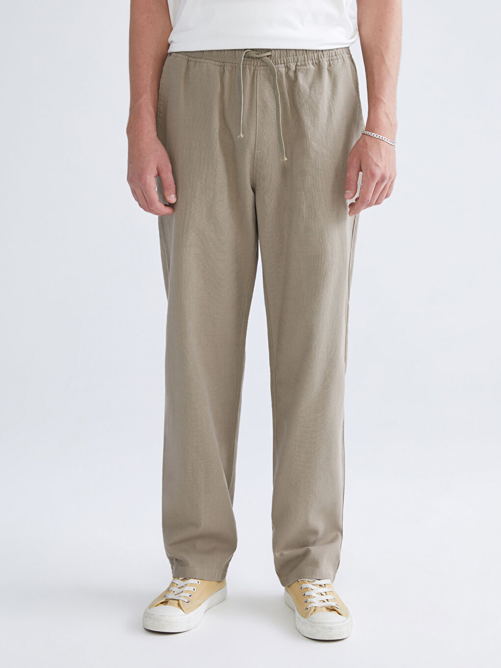 Relaxed Fit Linen Look Men's Trousers-1