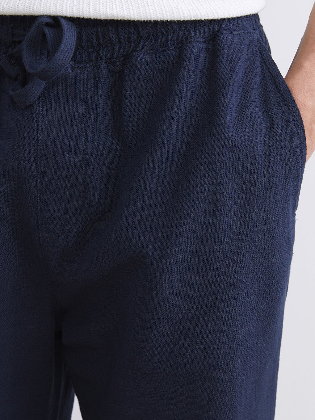 Lacivert Rahat Kalıp Keten Görünümlü Erkek Pantolon-2