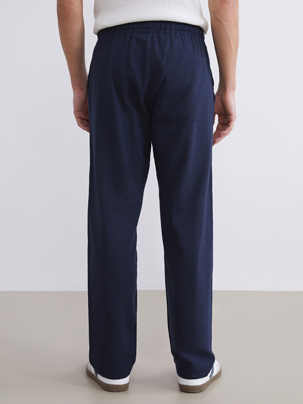 Lacivert Rahat Kalıp Keten Görünümlü Erkek Pantolon-3