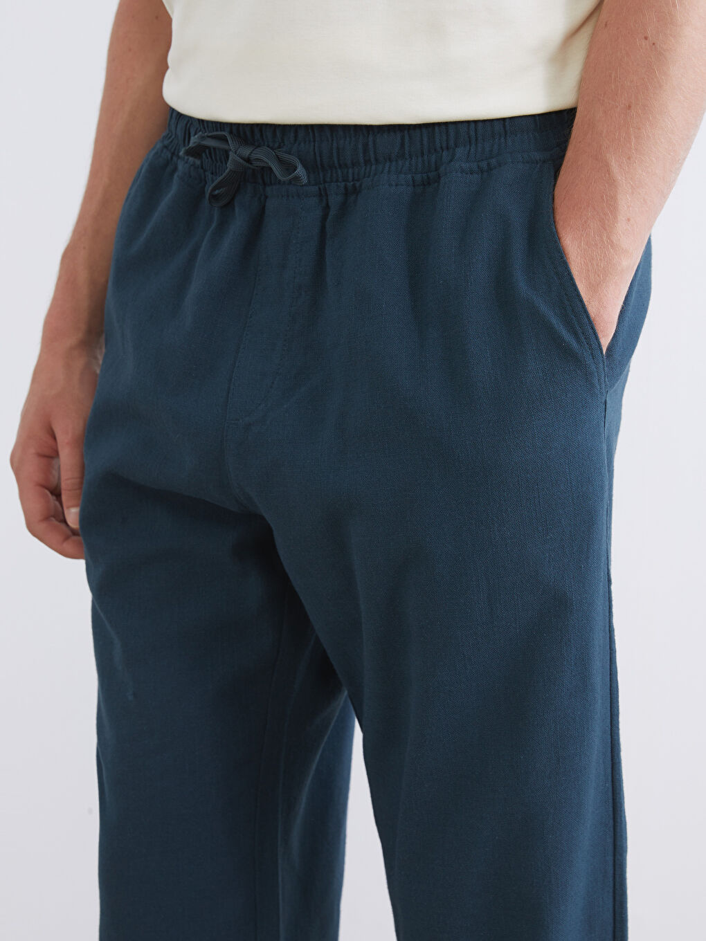 Relaxed Fit Linen Look Men's Trousers-4