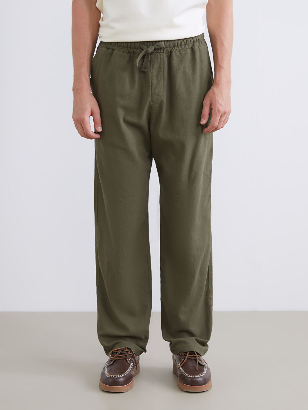 Relaxed Fit Linen Look Men's Trousers-2
