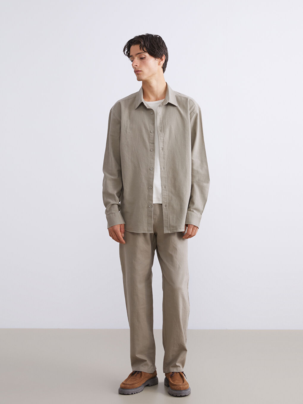Relaxed Fit Linen Look Men's Trousers