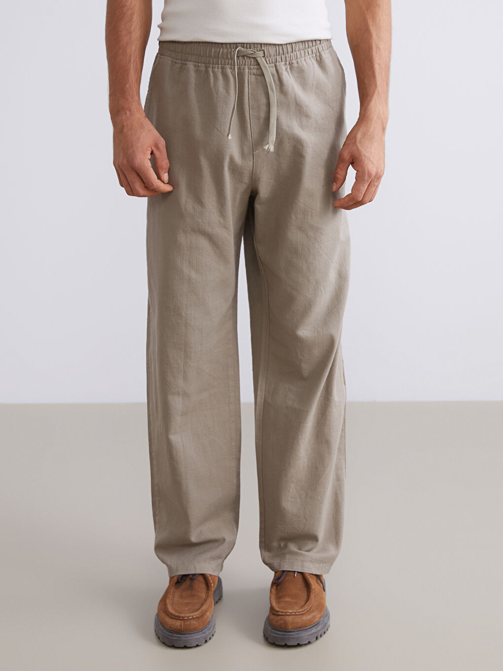Relaxed Fit Linen Look Men's Trousers-2