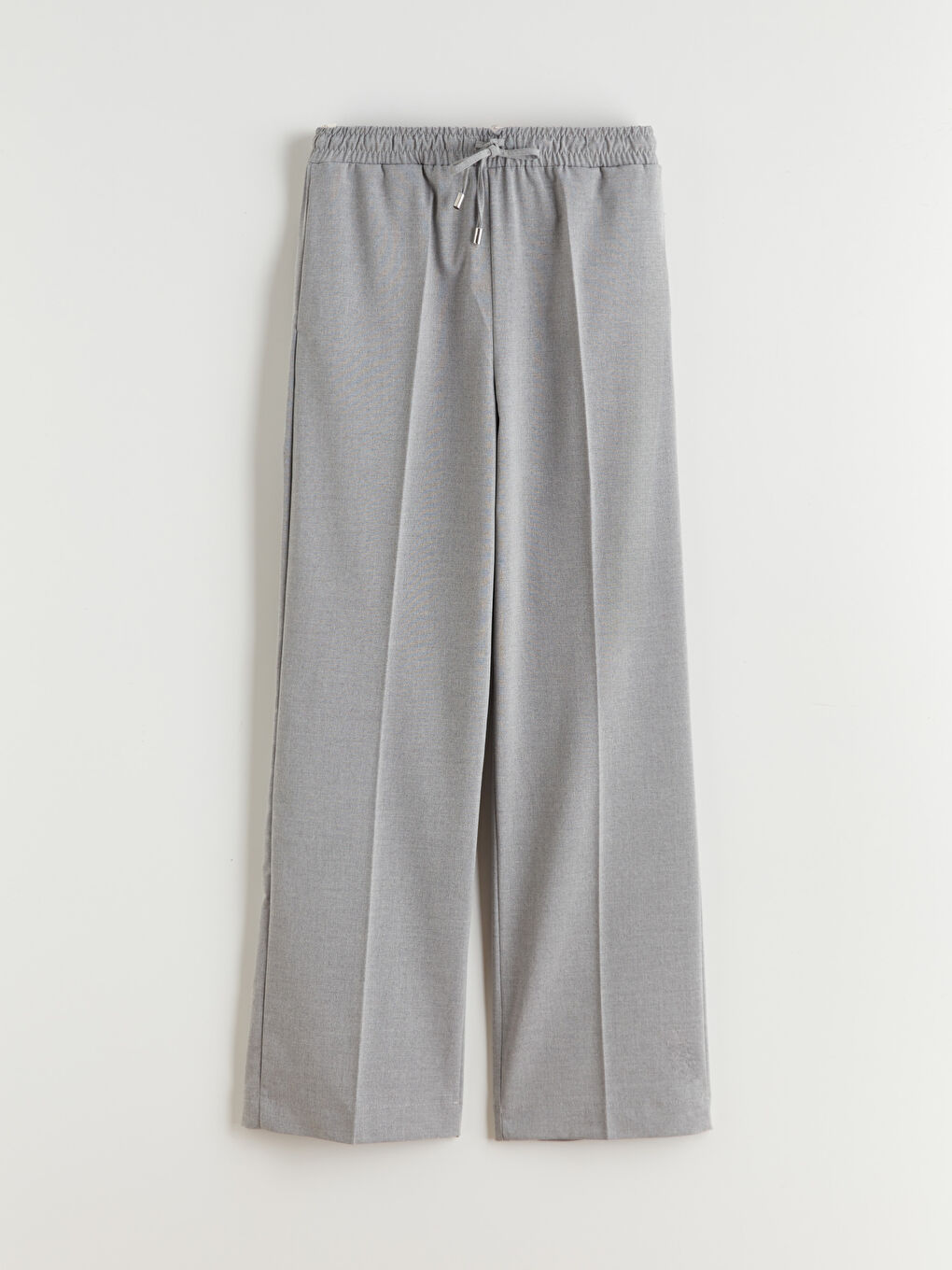 Gri Beli Lastikli Geniş Paça Kadın Pantolon-4