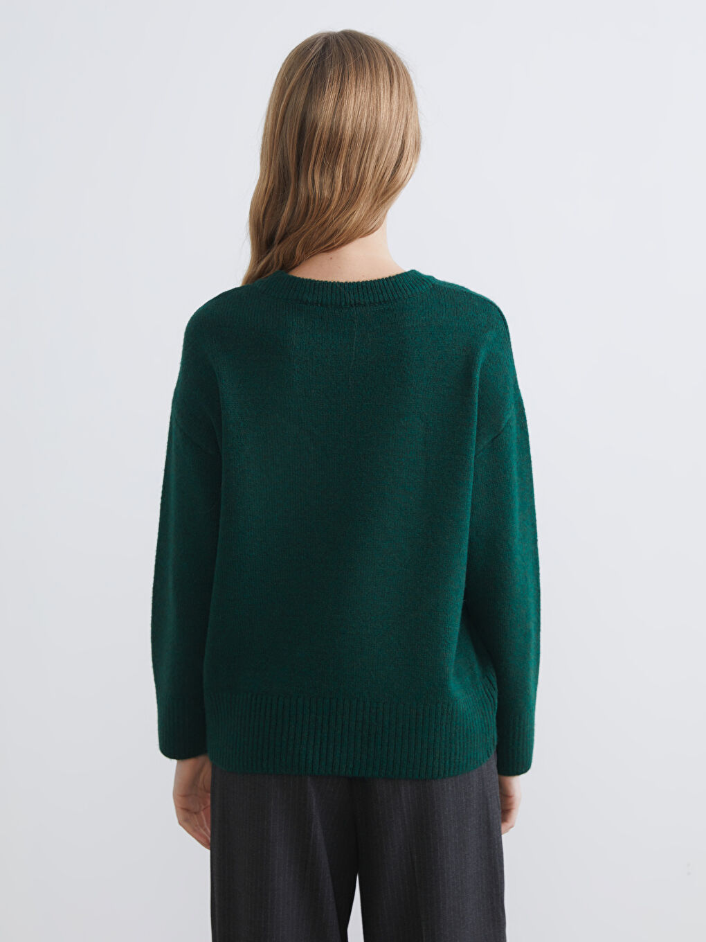 Yeşil Bisiklet Yaka Fiyonk Nakışlı Kadın Triko Kazak-3