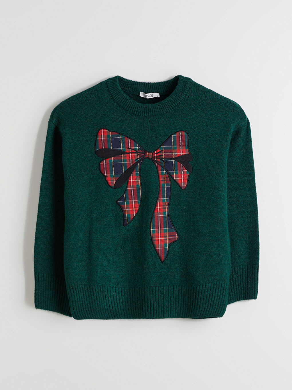 Yeşil Bisiklet Yaka Fiyonk Nakışlı Kadın Triko Kazak-4