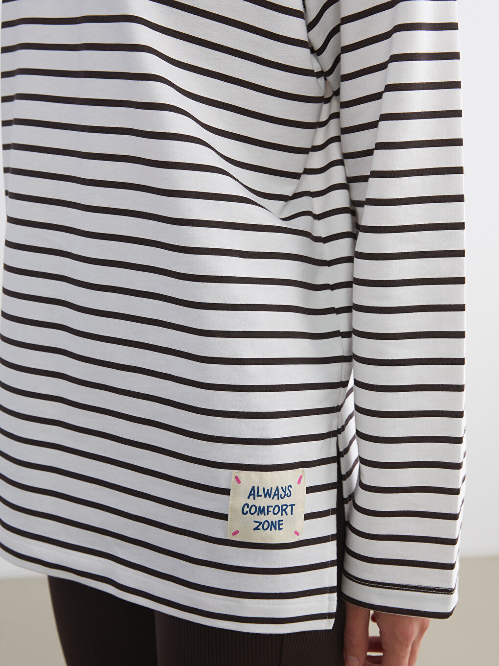 Kahverengi Bisiklet Yaka Çizgili Kadın Sweatshirt-2