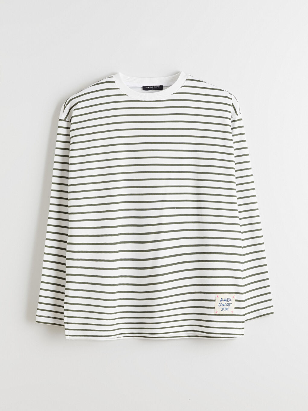 Yeşil Bisiklet Yaka Çizgili Kadın Sweatshirt-4