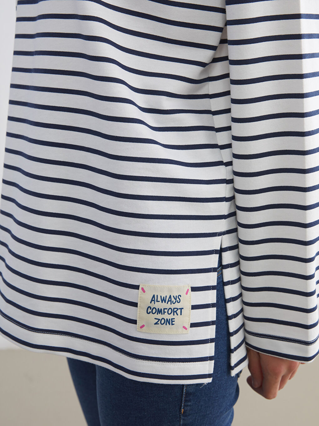 Lacivert Bisiklet Yaka Çizgili Kadın Sweatshirt-2