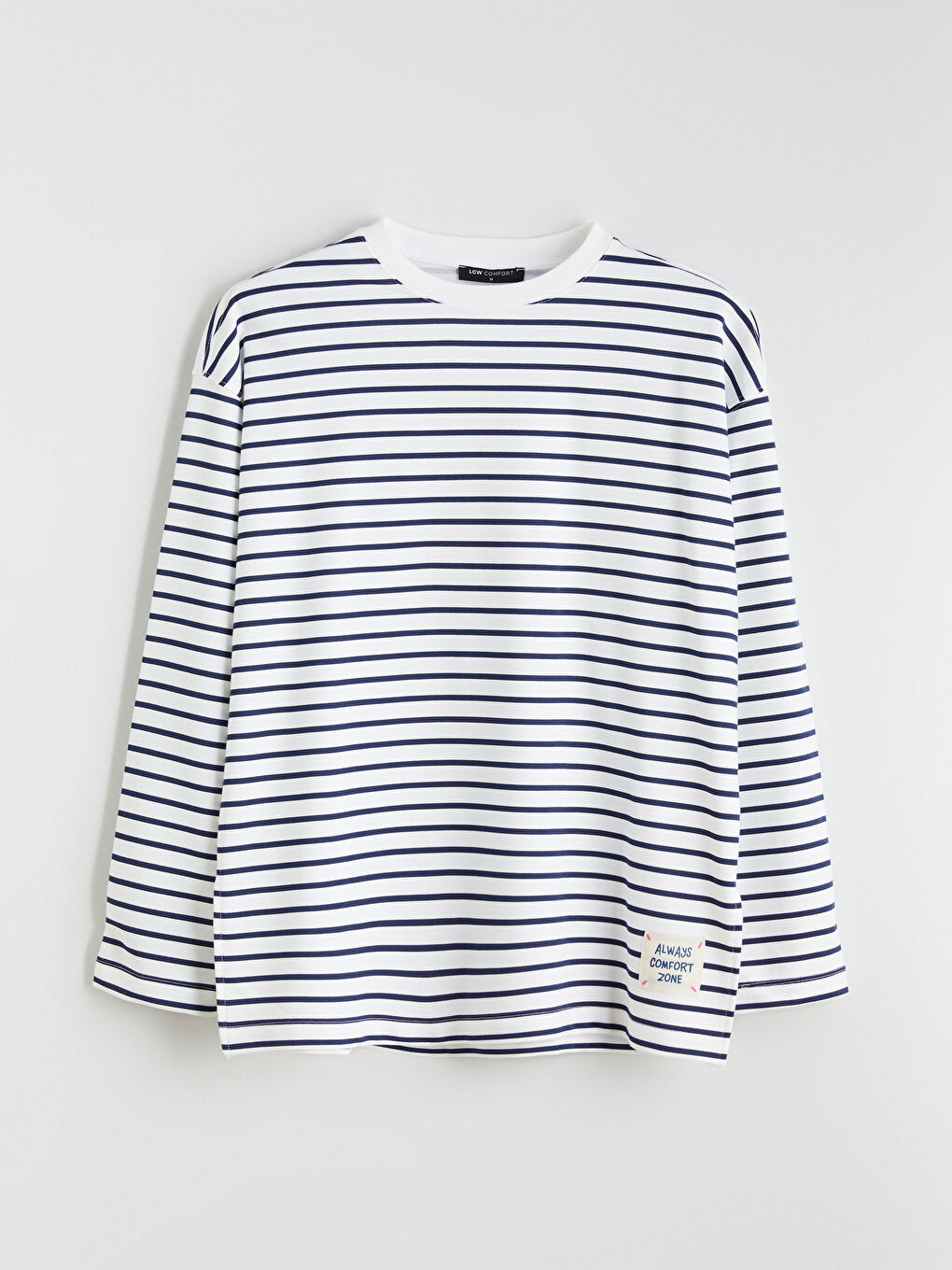 Lacivert Bisiklet Yaka Çizgili Kadın Sweatshirt-4