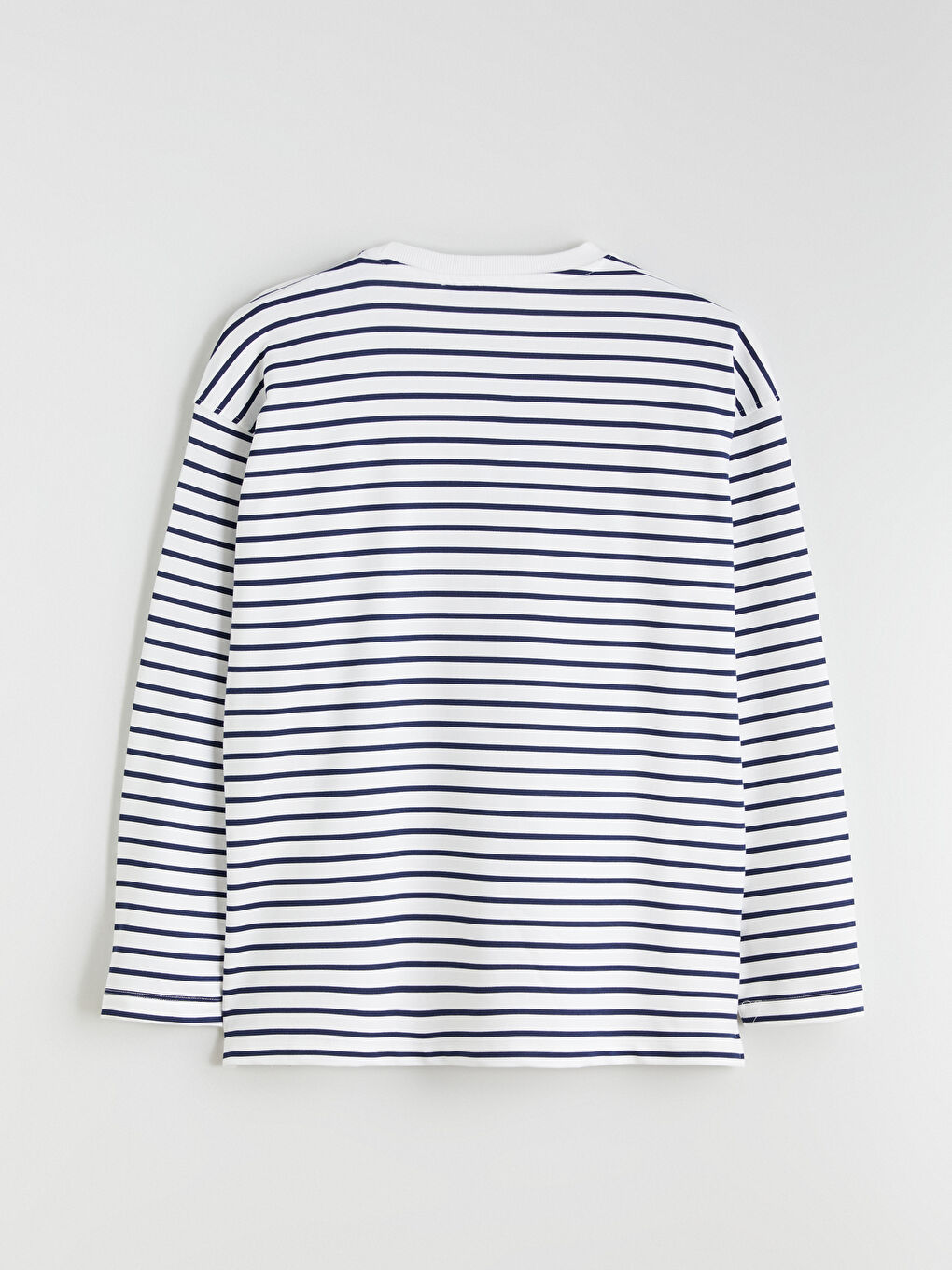 Lacivert Bisiklet Yaka Çizgili Kadın Sweatshirt-5