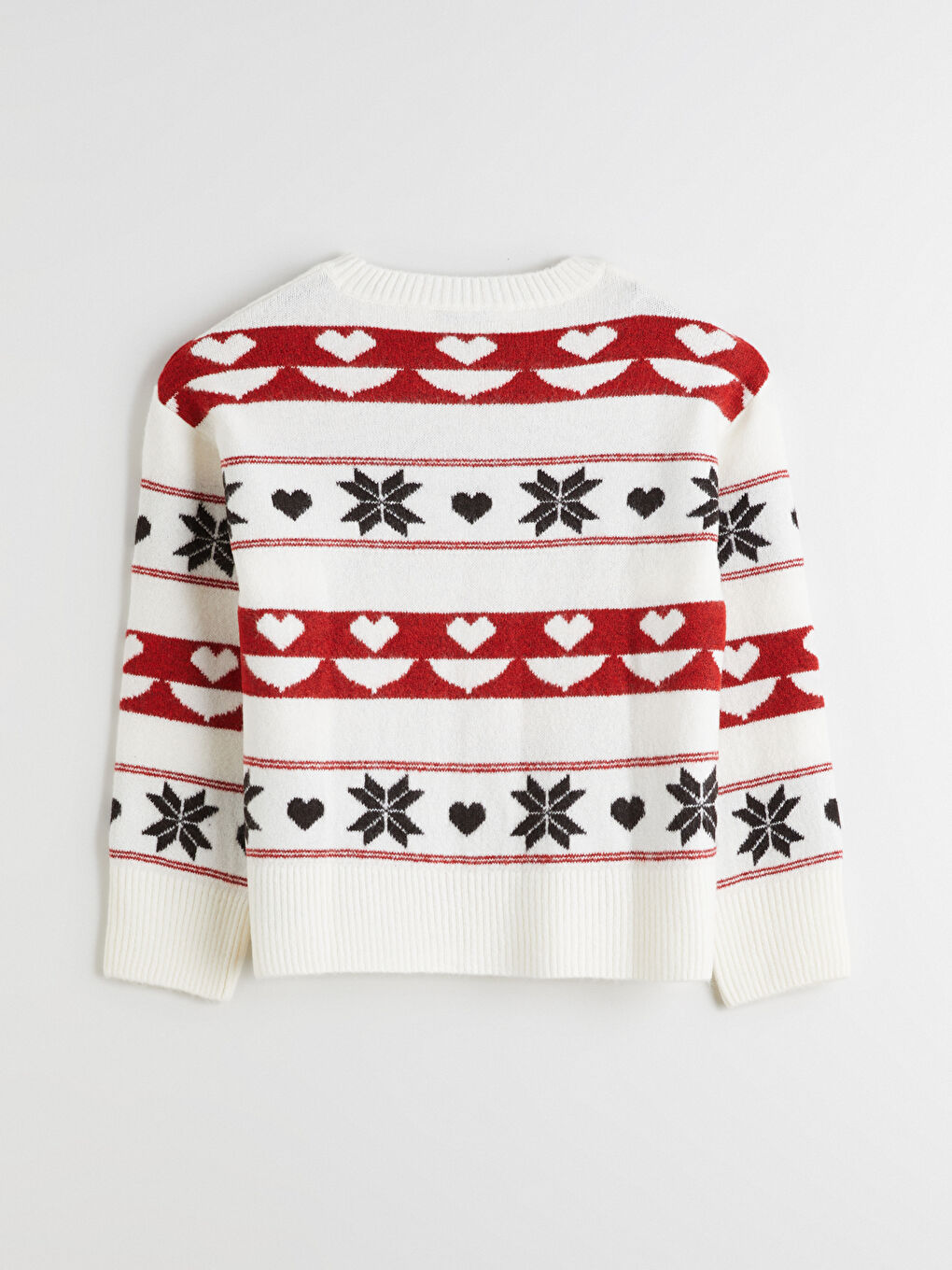 Ekru Bisiklet Yaka Desenli Kadın Triko Kazak-5