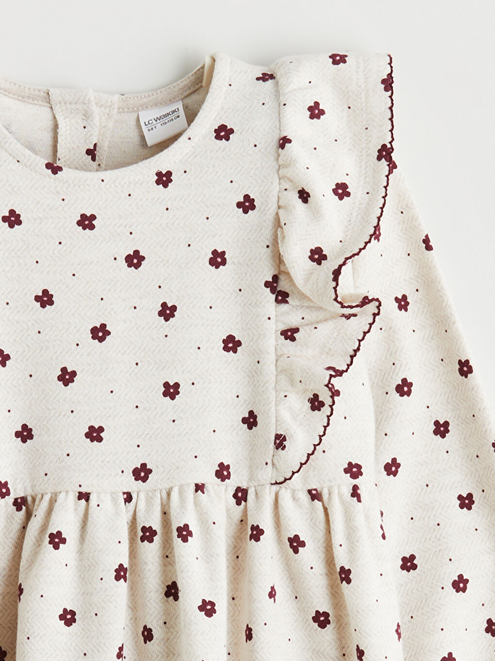 Ekru Bisiklet Yaka Çiçekli Kız Çocuk Elbise-1