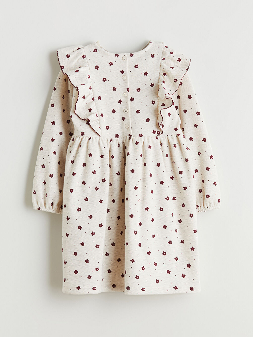 Ekru Bisiklet Yaka Çiçekli Kız Çocuk Elbise-2