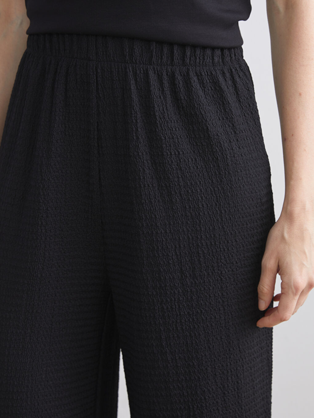 Elasticated Waist Textured Wide Leg Women's Trousers-2