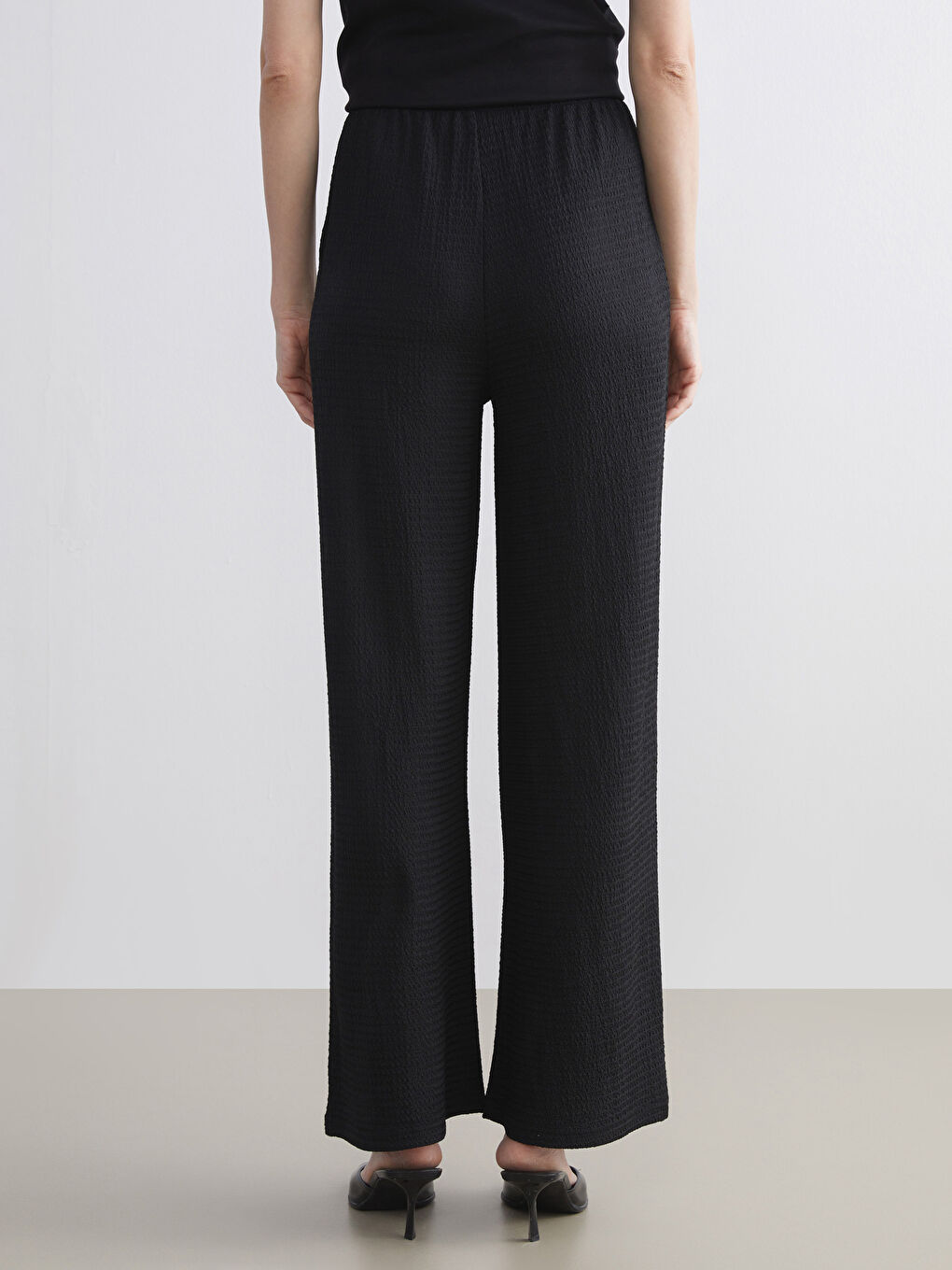 Elasticated Waist Textured Wide Leg Women's Trousers-3