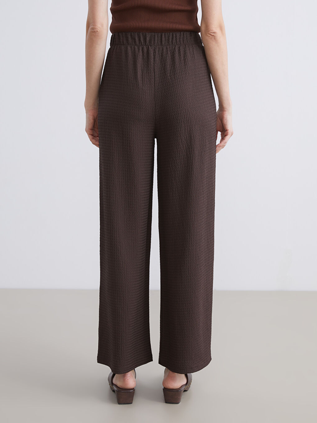 Elasticated Waist Textured Wide Leg Women's Trousers-3