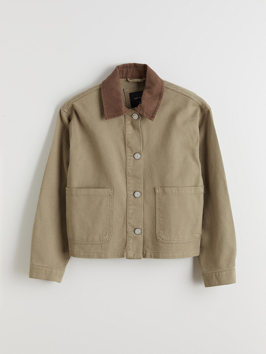 Haki Kontrast Yaka Oversize Kadın Ceket-5