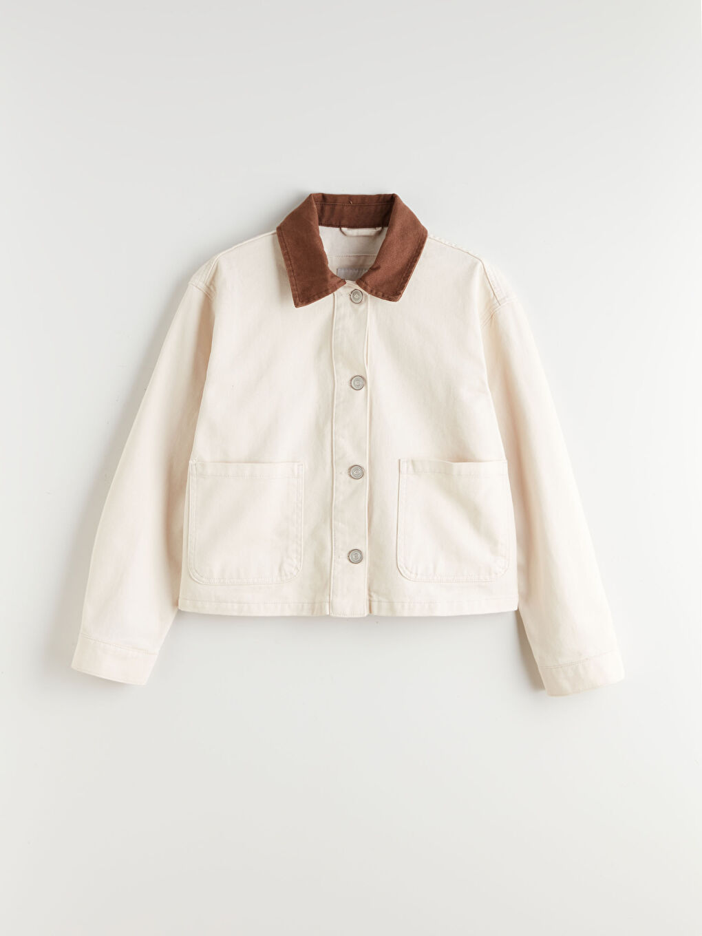 Ekru Kontrast Yaka Oversize Kadın Ceket-5