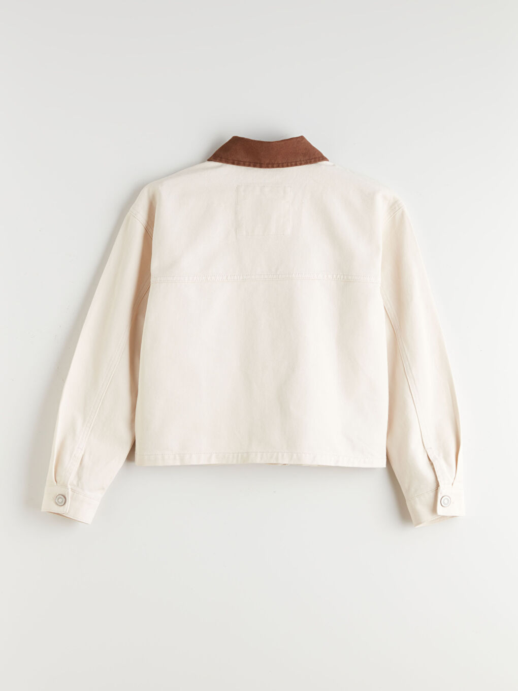 Ekru Kontrast Yaka Oversize Kadın Ceket-6