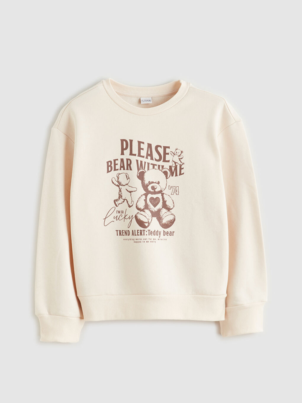 Bej Bisiklet Yaka Baskılı Kız Çocuk Sweatshirt